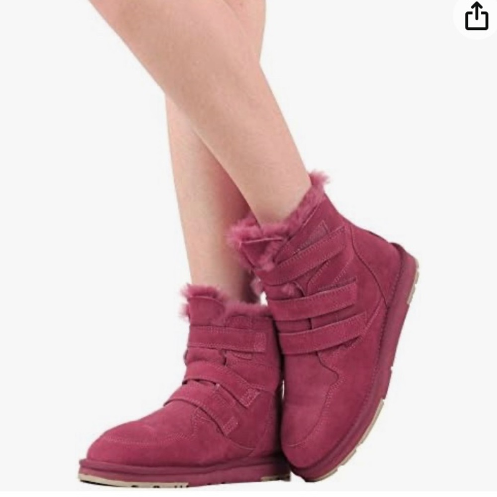 - Aumu Womens  Leather Sheepskin Mid Calf Flat Fur Winter Snow Boot…